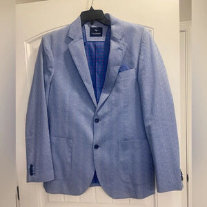 Tailor Byrd men's blazer 42L blue and white gingham plaid inside silky pattern
